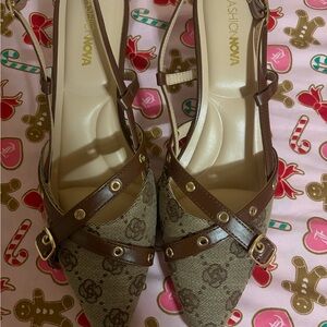 Fashion Nova Brown and Cream Strappy Heels